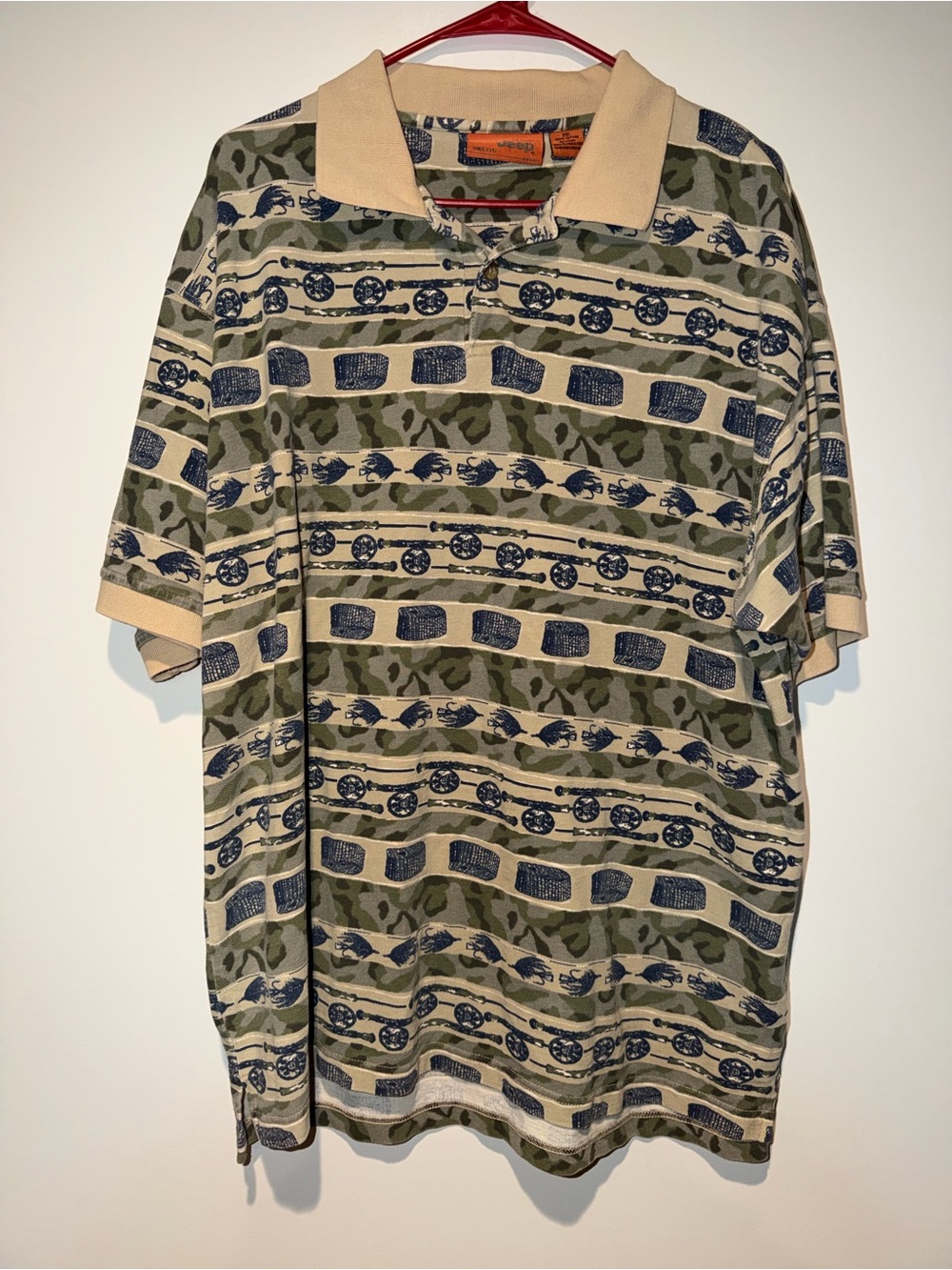 Jeep Olive and Beige Patterned Polo with Navy Accents